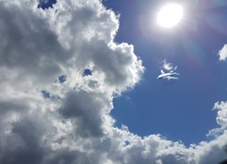 Niebo, Chmury, Słońce, Samolot