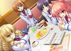 Dziewczyny, Restauracja, Stół, Jedzenie, Napoje, Książka, Manga, Anime