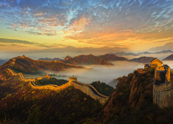 Wielki, Mur, Chiński, Mgła, Lasy, Chmury, Skały Wielki Mur Chiński