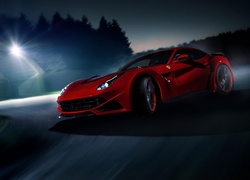 Samochód, Czerwony, Ferrari, Droga, Światła