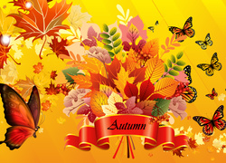 Jesień, Motyle, Liście, Grafika