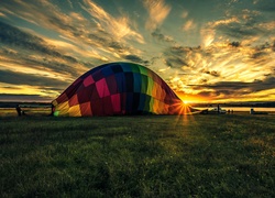 Niebo, Zachód, Słońca, Balon