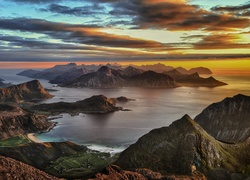 Lofoty, Norwegia, Archipelag, Morze, Niebo