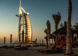 Hotel, Dubaj, Burj Al Arab, Palmy, Plaża