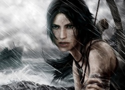 Lara, Croft, Deszcz, Statek, Tomb, Raider