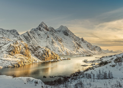 Norwegia, Zima, Góry, Fiord