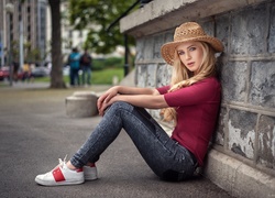 Dziewczyna, Blondynka, Moda, Kapelusz