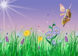 Grafika, Motylek, Kwiaty