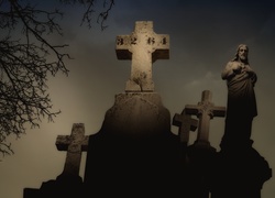 Cmentarz, Kamienne, Krzyże, Chrystus