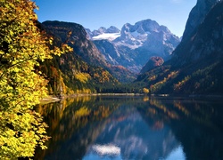 Jezioro, Góry, Lasy, Jesień, Gosau, Austria