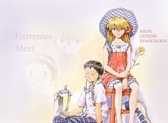Neon Genesis Evangelion, ludzie, kwiat, taboret
