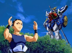 Gundam Wing, robot, kobieta, człowiek, las