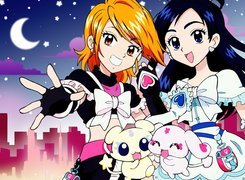 Futari Wa Precure, dziewczyny, księżyc, zwierzaki