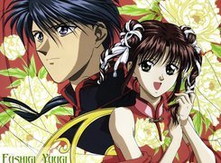 Fushigi Yuugi, para, facet, kobieta, kwiaty