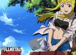 gazeta, walizka, Full Metal Alchemist, kobieta, drzewo
