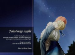 Fate Stay Night, przytulenie, ludzie , noc, niebo