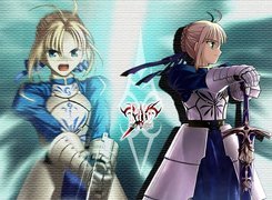 logo, napis, Fate Stay Night, dziewczyna, miecz, wojowniczka