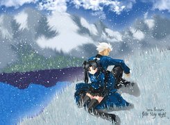 para, ludzie, zima, Fate Stay Night, polana