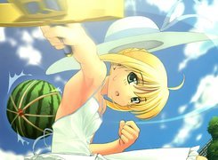 Fate Stay Night, arbuz, dziewczyna, kapelusz, miecz