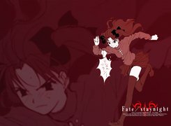 Fate Stay Night, dziewczyna, bieg, twarz, napis