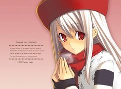 Fate Stay Night, dziewczyna, czapka, oczy, napisy, twarz
