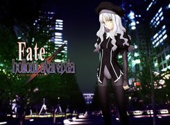 Fate Stay Night, napisy, logo, dziewczyna, park, drzewa