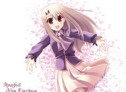 Fate Stay Night, płatki, dziewczyna, sukienka, oczy