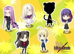 Fate Stay Night, dziewczynki, napis, logo, postać, cień