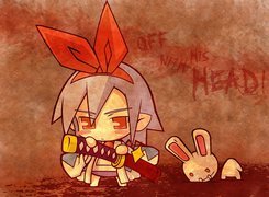 Disgaea, królik, kokarda, krew