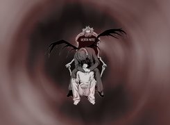Death Note, skrzydła, chłopak, śmierć, tron