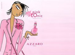 Azzaro, pink, tonic,  flakon, perfumy, kobieta, rysunek