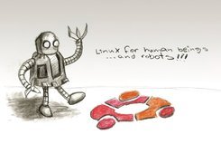 Ubuntu, symbol, ludzie, krąg, robot