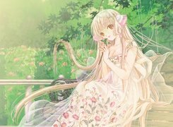 Chobits, kobieta, włosy, park, drzewa