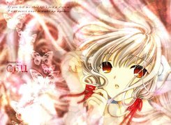 Chobits, dziewczyna, oczy, napisy, kokardki