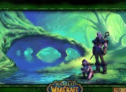 World Of Warcraft, kobieta, mężczyzna, elf, woda, drzewo, fantasy