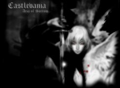 Castlevania, kobieta, szarość, miecz, horror