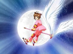 Cardcaptor Sakura, miotła, dziewczyna, łyżworolki, księżyc