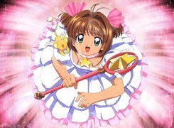 Cardcaptor Sakura, sukienka, dziewczyna, kij