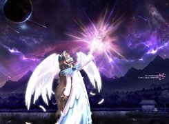 Cardcaptor Sakura, skrzydła, pióra, postać, gwiazdy, planeta
