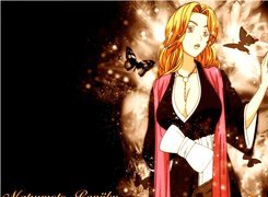 Bleach, kokarda, kobieta, motyle, napis