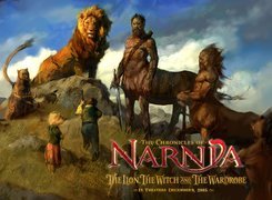 The Chronicles Of Narnia, lew, dzieci, napis, centaur