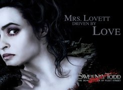 Sweeney Todd, Helena Bonham Carter, makijaż, twarz, napis