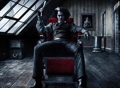 Sweeney Todd,  Johnny Depp, poddasze, pokój, siedzi, fotel