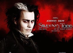 Sweeney Todd, Johnny Depp, spojrzenie, napisy, fryzura