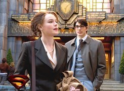 Superman Returns, Kate Bosworth,  Brandon Routh, zegar, płaszcz, budynek