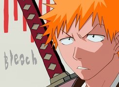 Bleach, twarz, miecz, napis