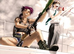 Black Lagoon, ludzie, bazooka, broń, kobieta, facet