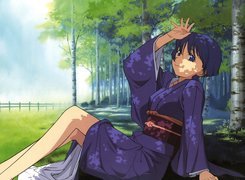 Ai Yori Aoshi, dziewczyna, las, kimono