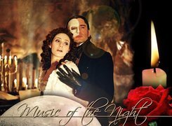 Phantom Of The Opera, Gerard Butler, Emmy Rossum, rękawiczki, świece, róża