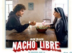 Nacho Libre, Jack Black, Ana Reguera, stół, sałatka